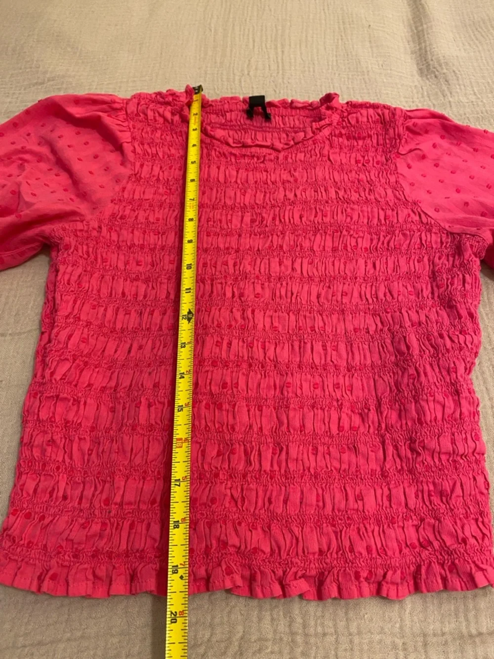 J. Crew Bright Pink Puff-Sleeve Smocked Top. Size S . Style BI436